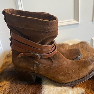 Frye Suede Ankle Booties | Brown | Wrap Strap Harness | Size 7